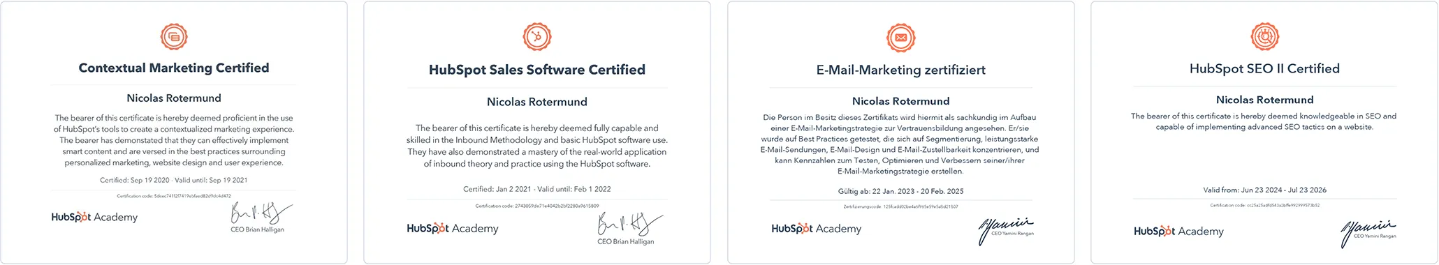 HubSpot Zertifikate Nicolas Rotermund für die kurs mediasystems GmbH