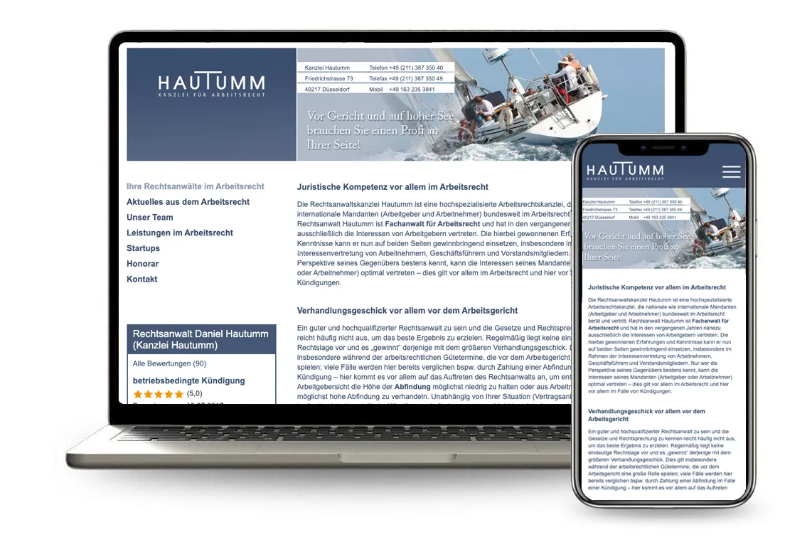 Webseite für Kanzlei Hautumm, Düsseldorf